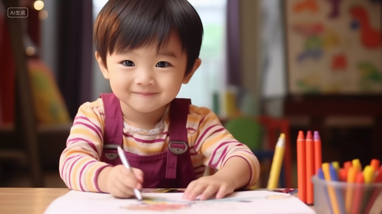 儿童小女孩画画儿童居家场景快乐幸福的未成年儿童小学生笑容嬉戏玩耍