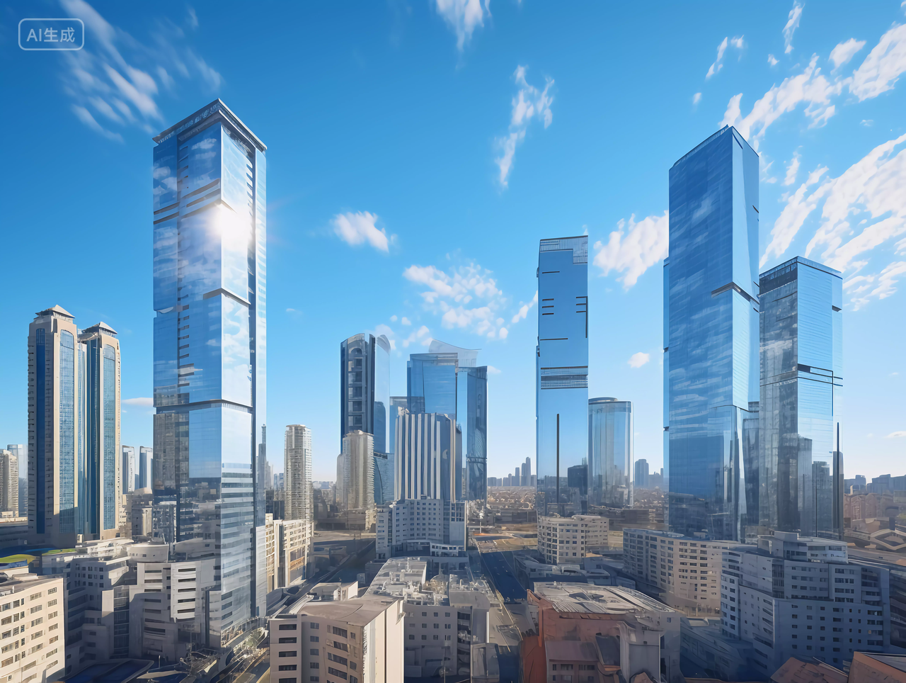 蓝天城市房地产金融商业城市建筑蓝天天空蓝色天空背景