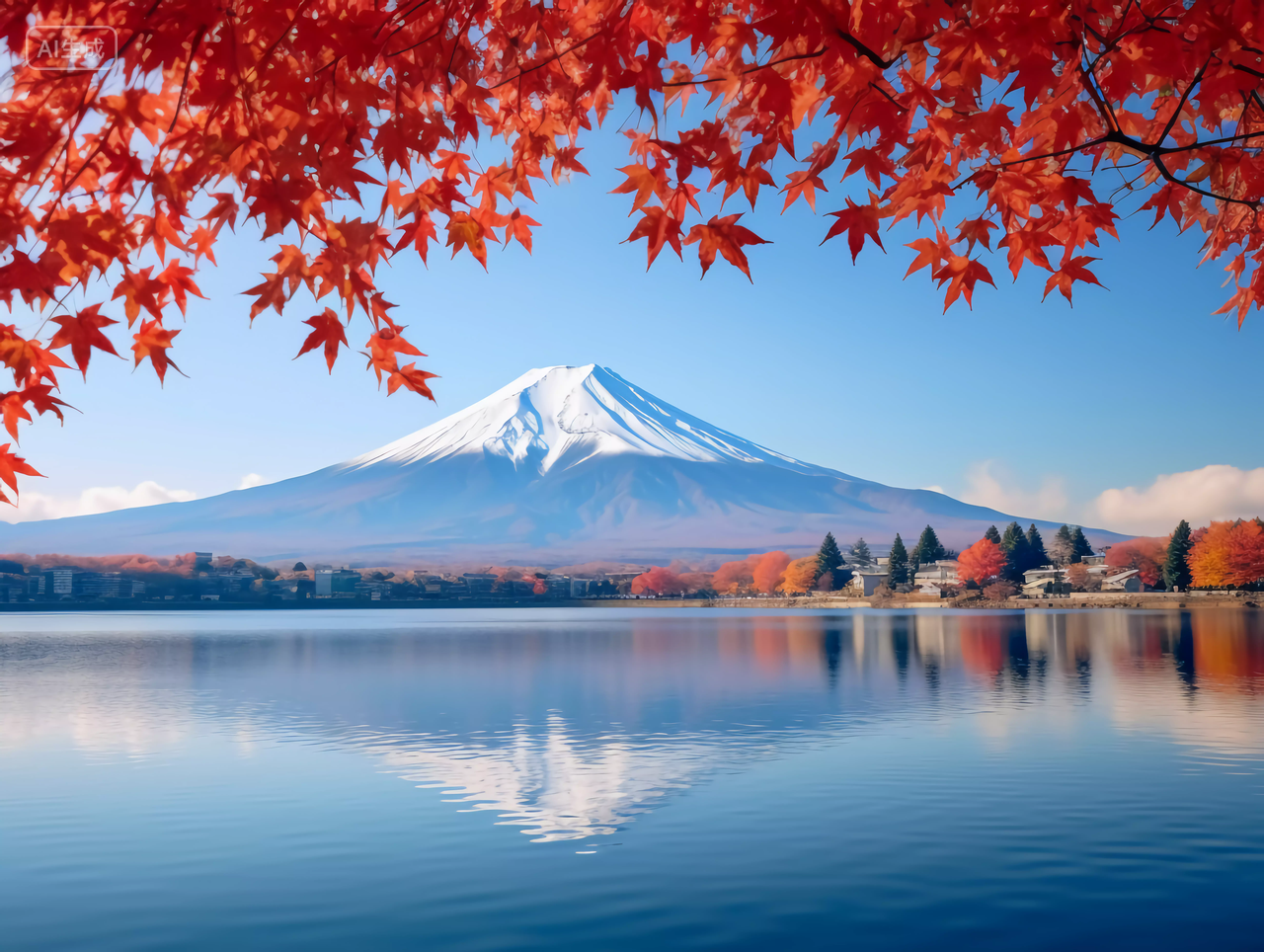 富士山山风景自然风景自然风光旅游宣传壁纸电脑壁纸红色枫叶