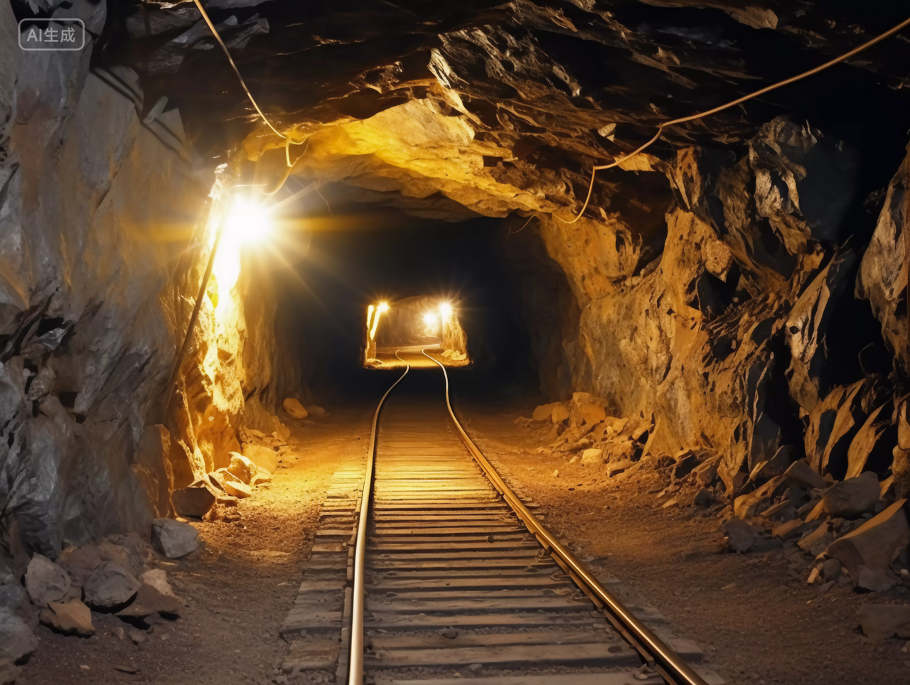 矿山内部山石头轨道线路挖矿矿洞