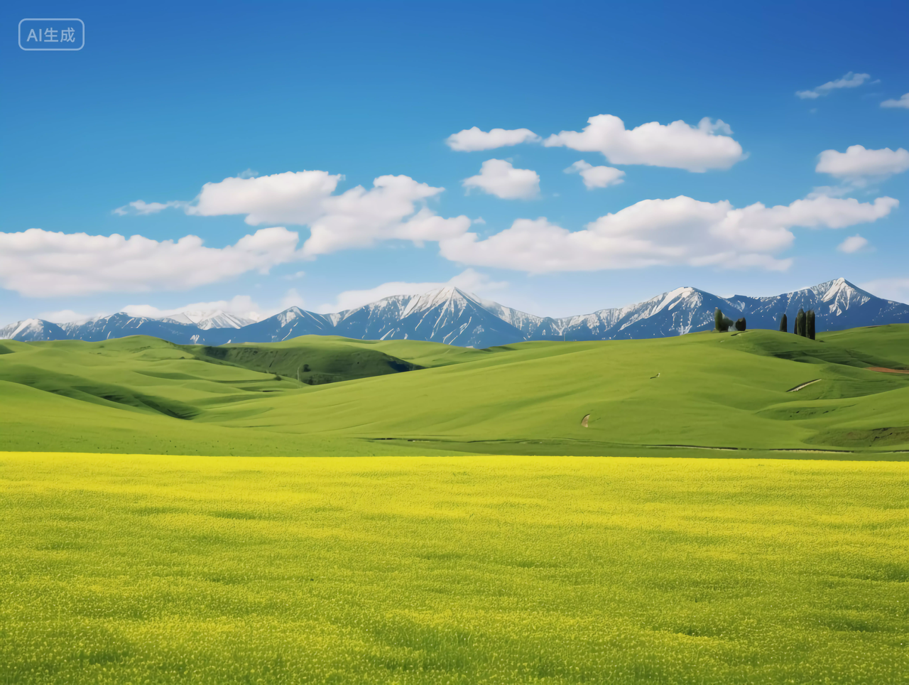 蓝天下的草原风光色绿色草地自然风景旅游宣传壁纸