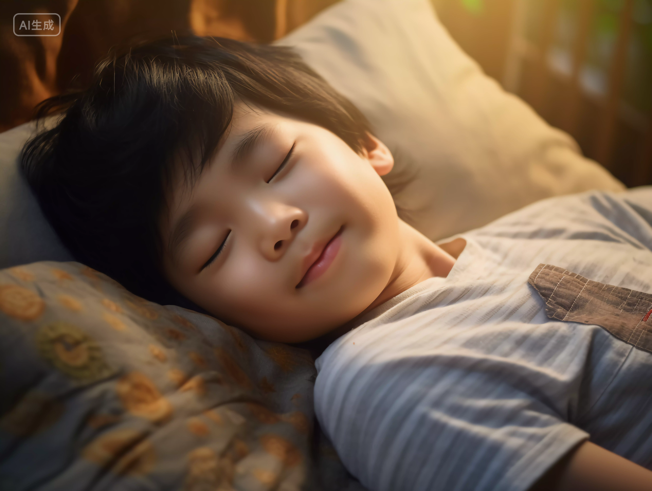 儿童睡眠小男孩安静睡觉场景快乐幸福的未成年儿童小学生