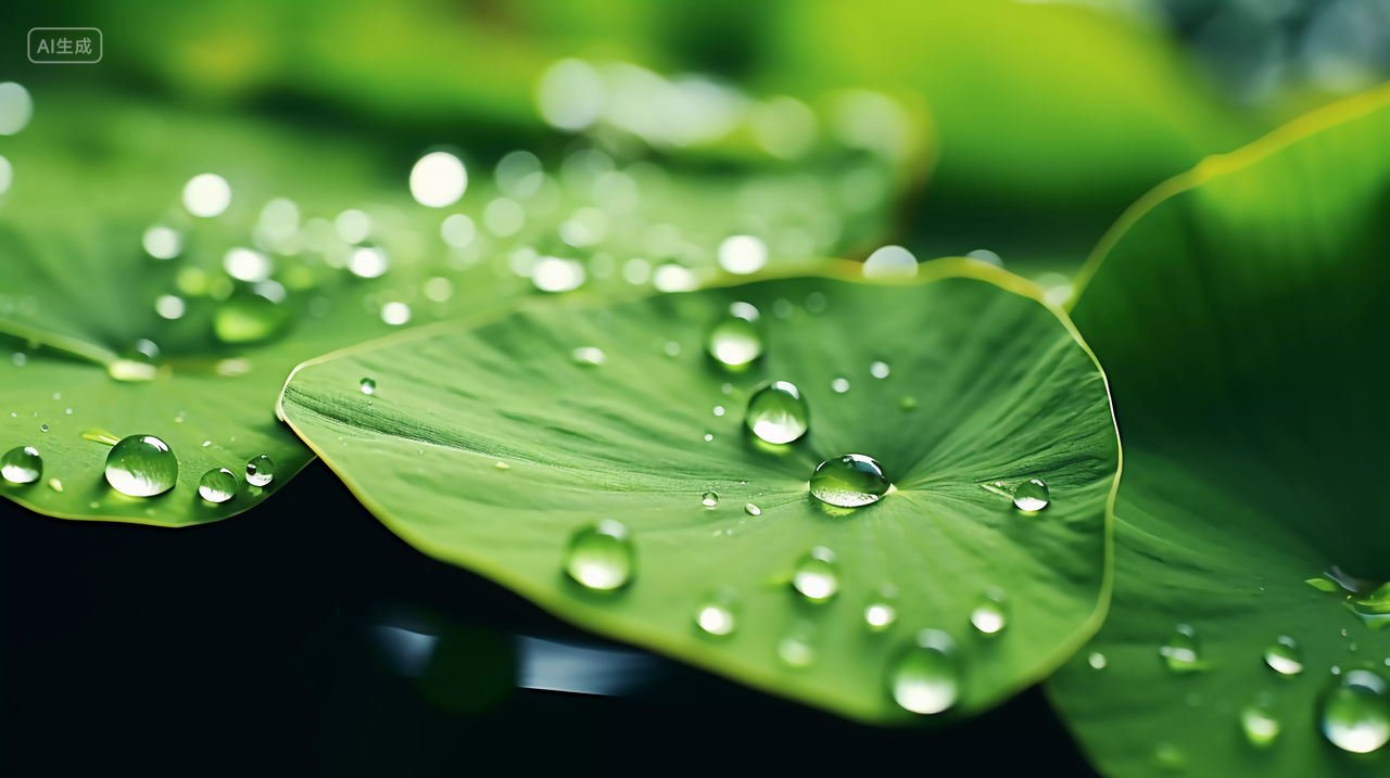 绿叶上的水滴绿叶特写世界水日水珠水滴绿色