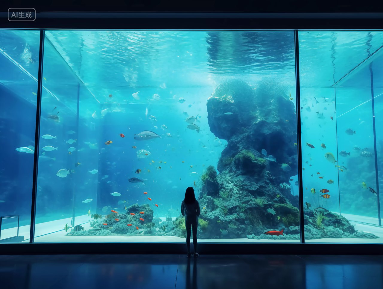 海洋馆玻璃墙前站着一个女孩海洋海海水电脑壁纸风景世界海洋日