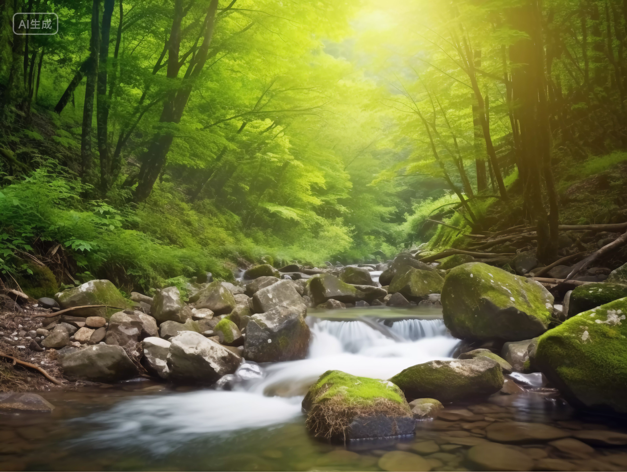 山林小溪山风景自然风景自然风光森林树林