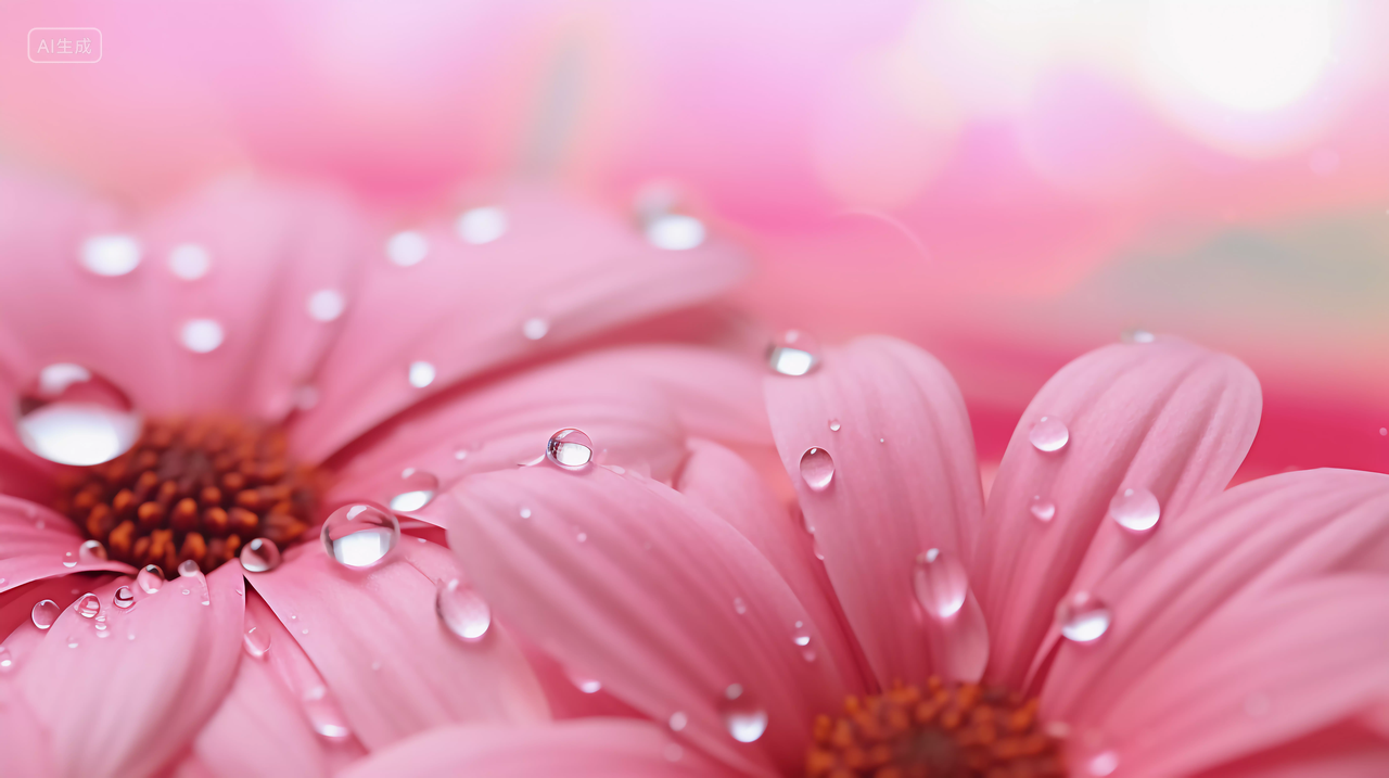 花朵上的小水滴世界水日水珠露水露珠粉色花朵