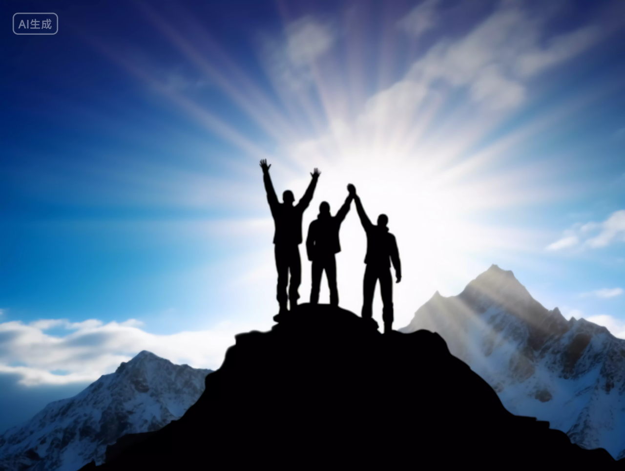 登山人的正面剪影山风景自然风景自然风光团结帮助