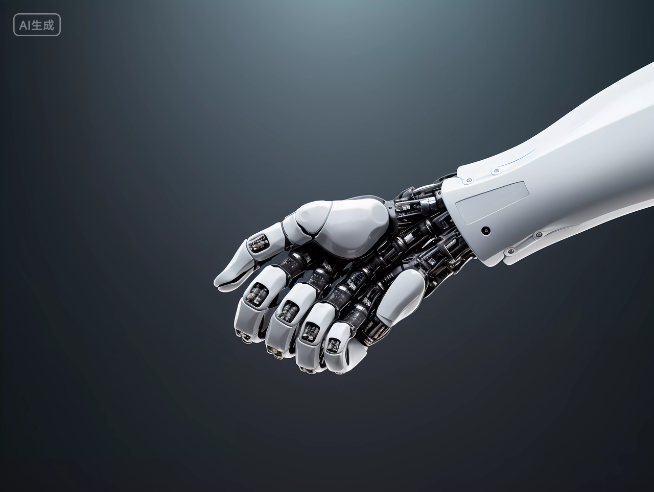 人工智能AI未来科技机械手臂3D机器人手技术和科学概念机器人握手双方合作共赢