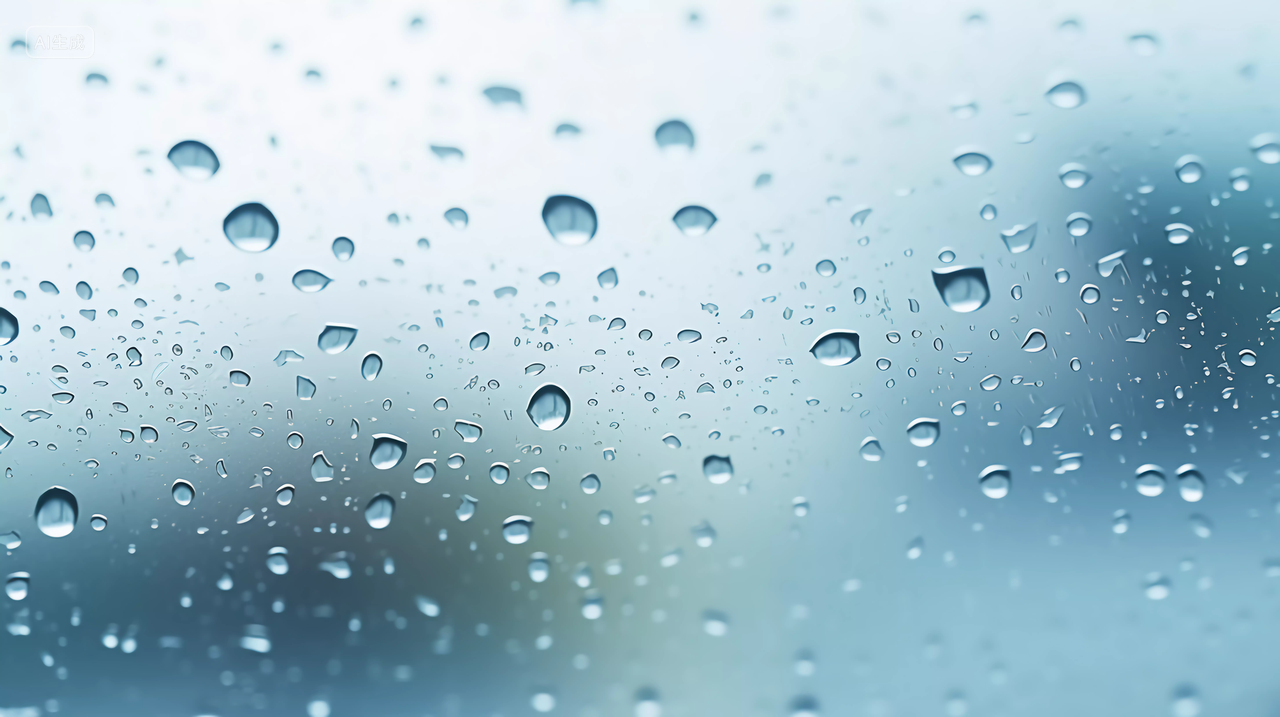 玻璃窗户上的冷凝水滴世界水日蓝色水滴掉在玻璃上