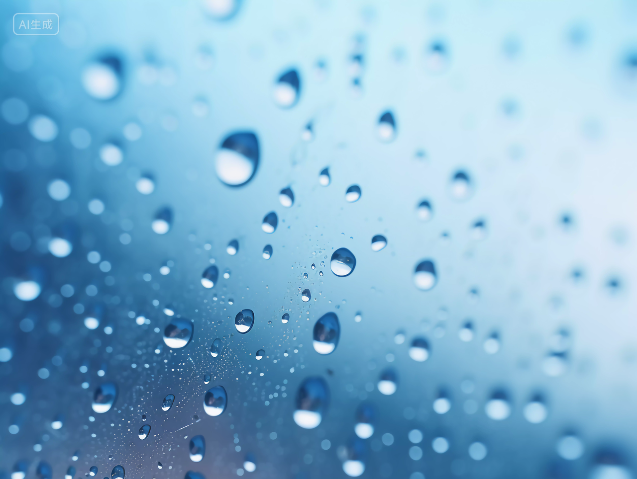 玻璃窗户上的冷凝水滴世界水日蓝色水滴掉在玻璃上