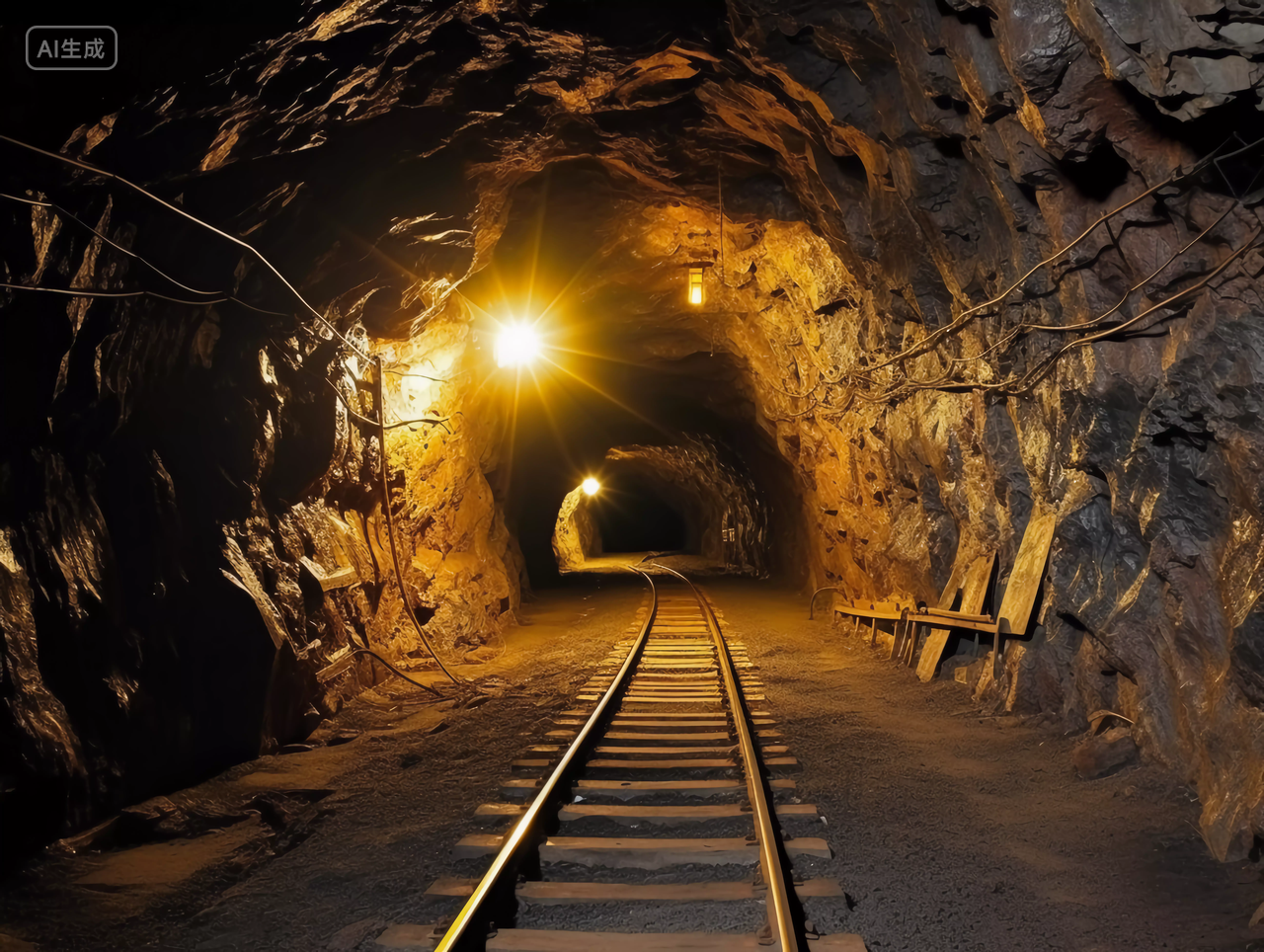 矿山内部山石头轨道线路挖矿矿洞