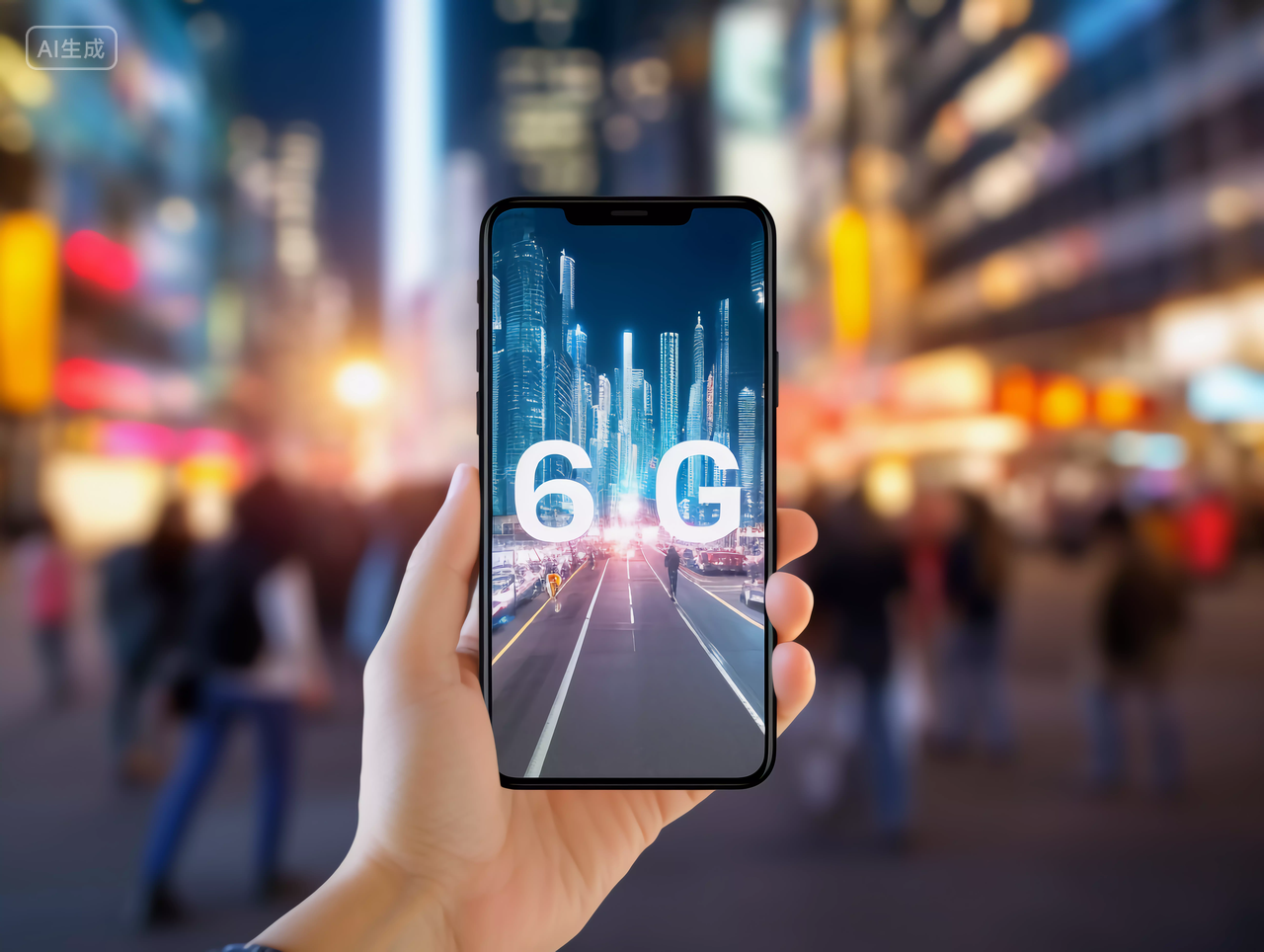 6G互联网现代化网络科技概念图手举手机对着城市