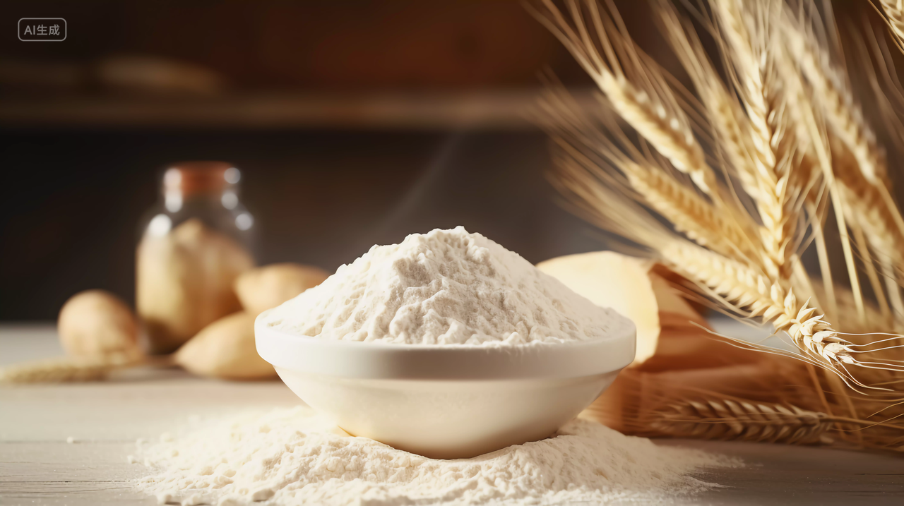 台面上的麦穗与小麦粉农作物谷物秋收的麦田麦穗小麦图芒种节气大丰收