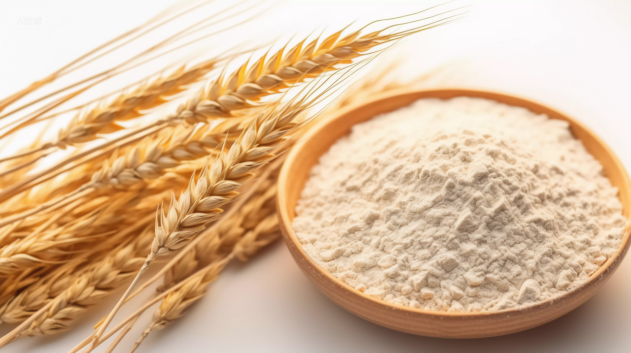 台面上的麦穗与小麦粉农作物谷物秋收的麦田麦穗小麦图芒种节气大丰收