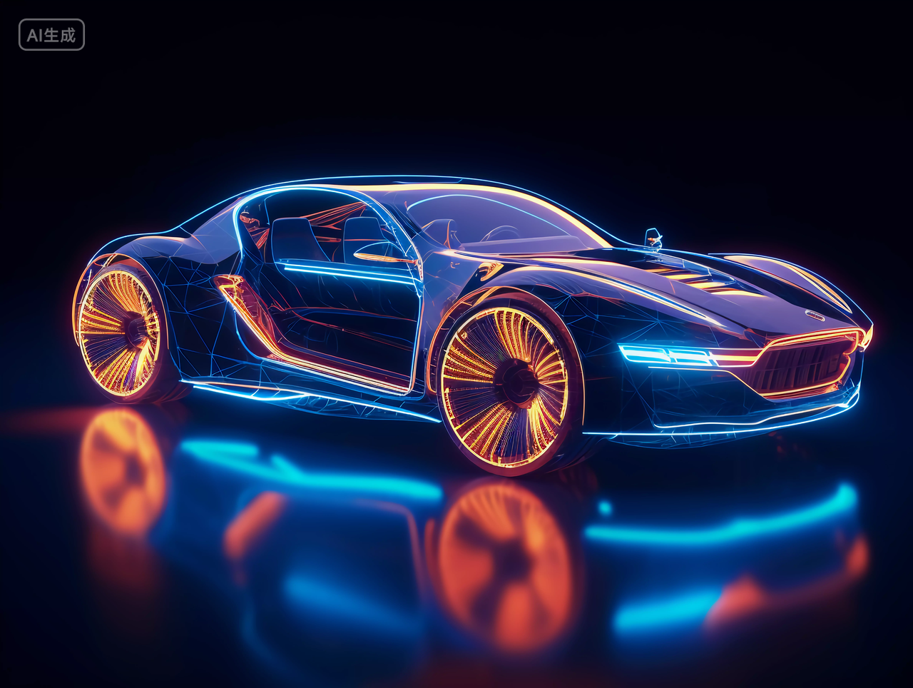 汽车科技汽车五彩斑斓的赛博朋克发光抽象炫酷汽车