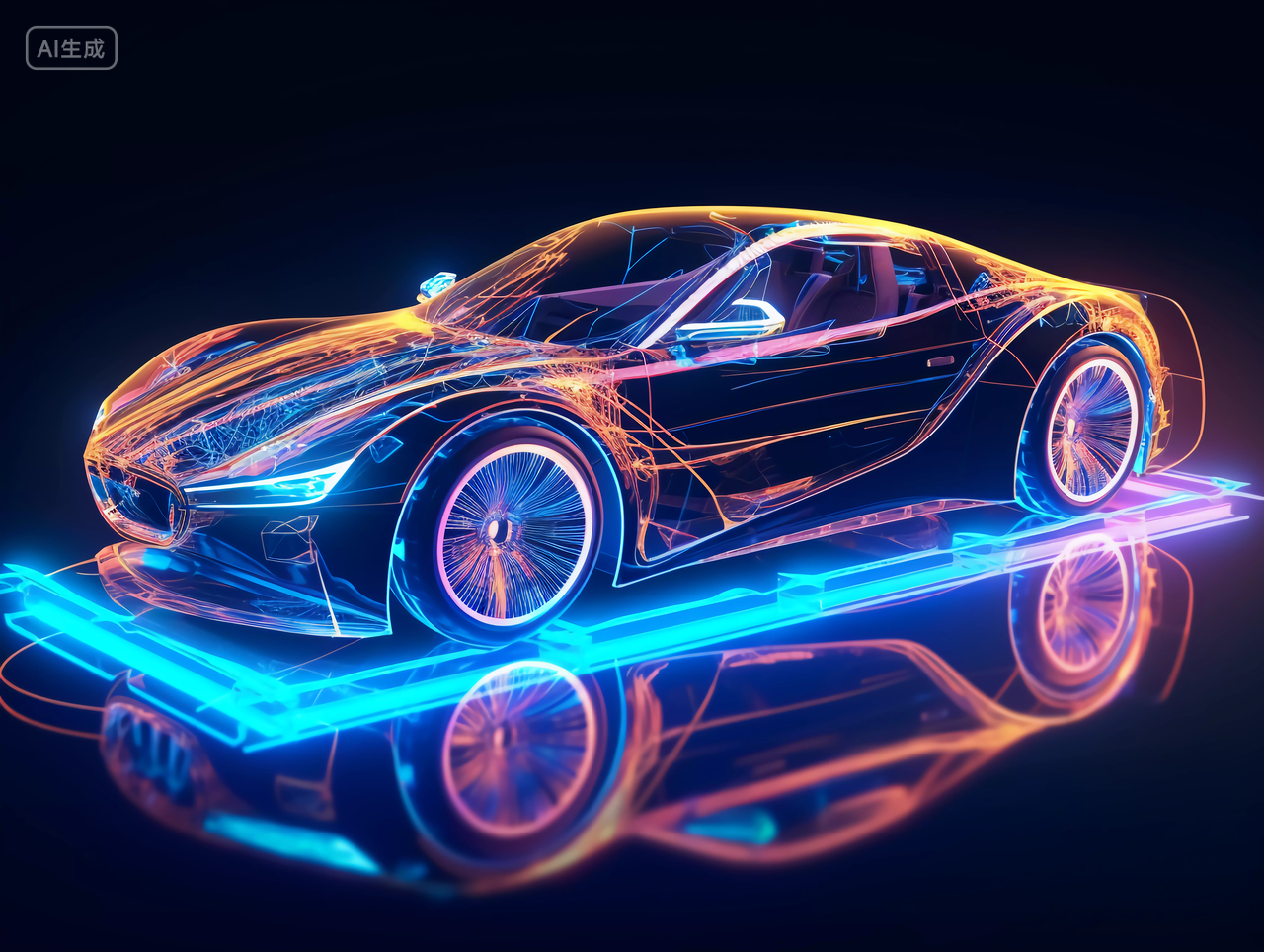 汽车科技汽车五彩斑斓的赛博朋克发光抽象炫酷汽车