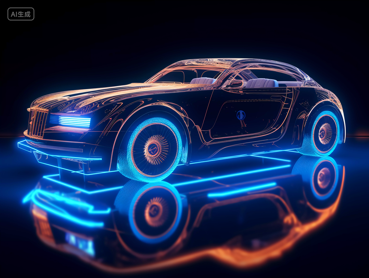 汽车科技汽车五彩斑斓的赛博朋克发光抽象炫酷汽车