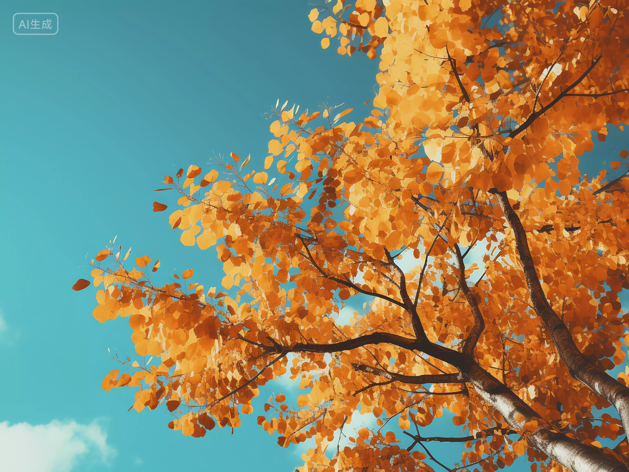 立秋银杏树上的金黄色银杏叶秋高气爽风景壁纸图