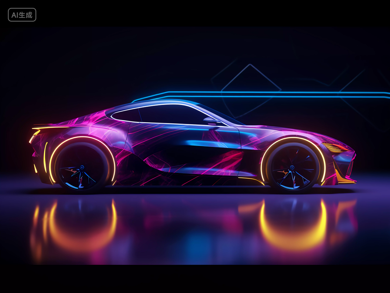 汽车科技汽车五彩斑斓的赛博朋克发光抽象炫酷汽车