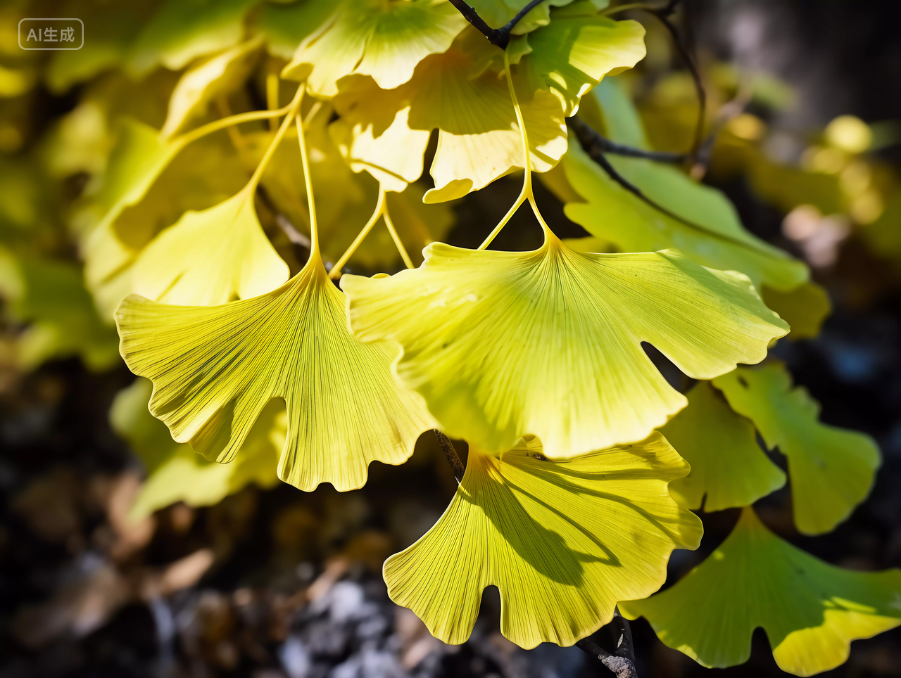 立秋黄绿的银杏叶子特写秋天唯美壁纸