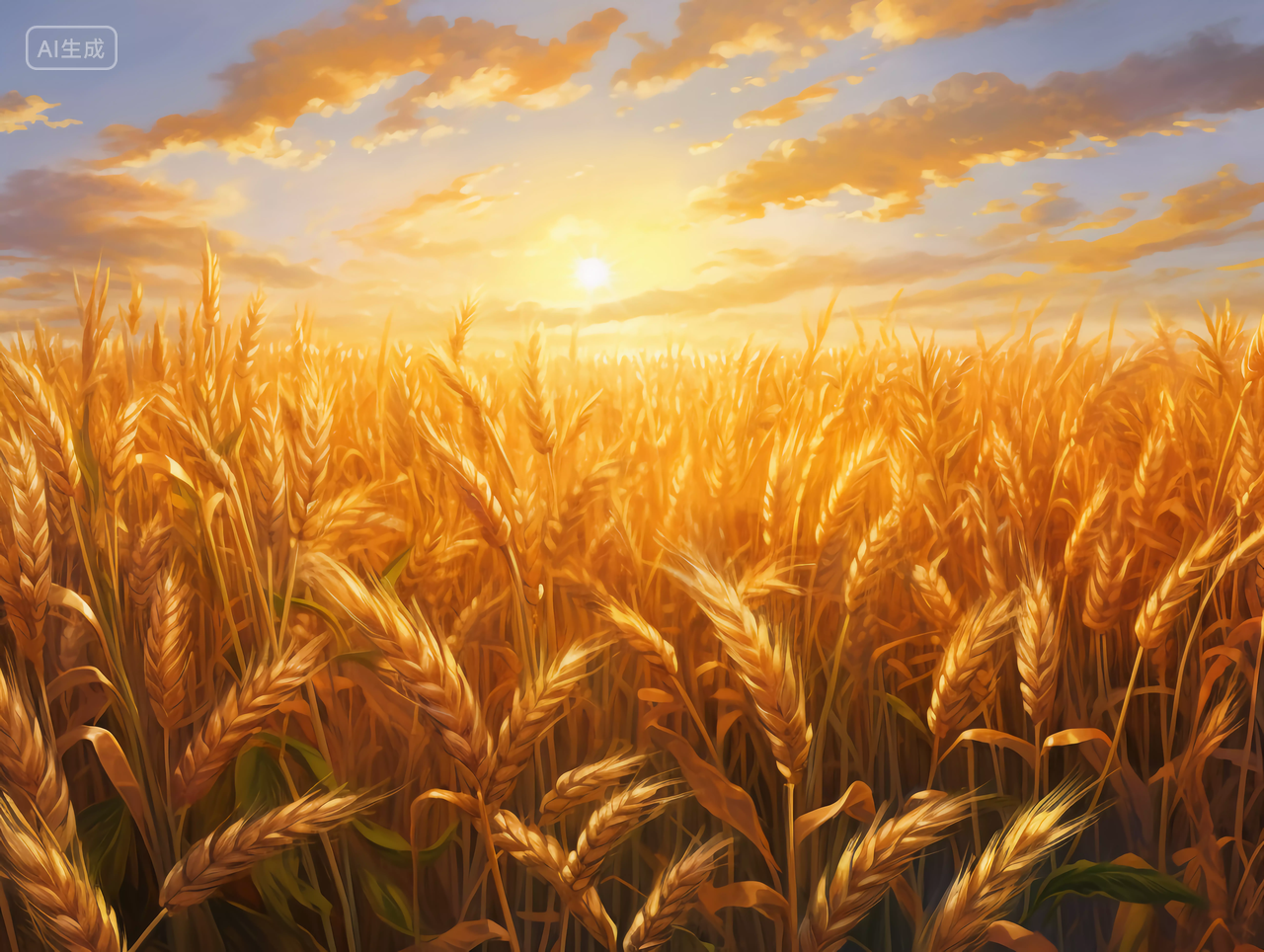 阳光照耀下的立秋成熟麦穗特写粮食丰收的秋天