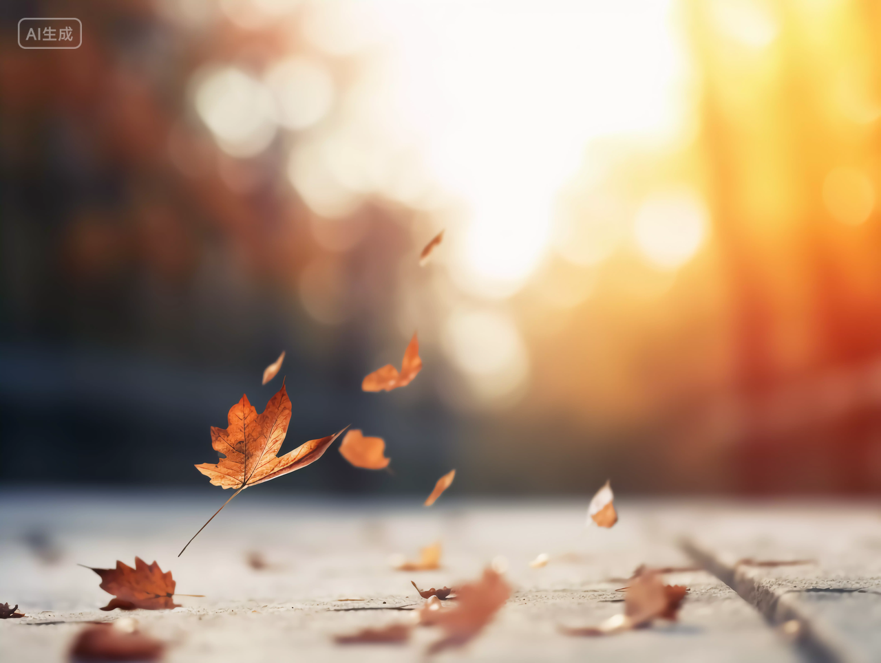 立秋秋天的树叶落叶飘落的瞬间唯美浪漫风景壁纸