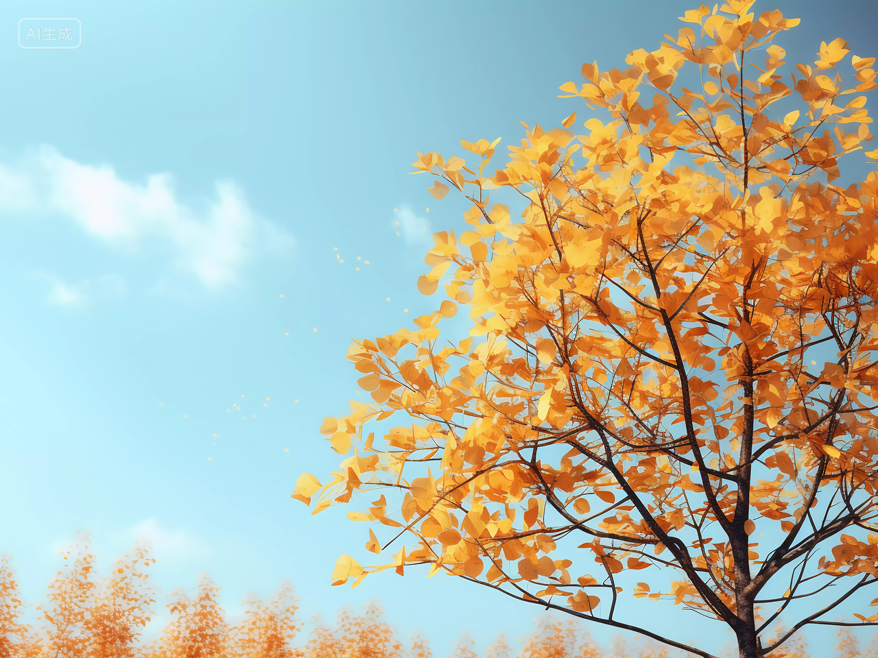 立秋银杏树上的金黄色银杏叶秋高气爽风景壁纸图