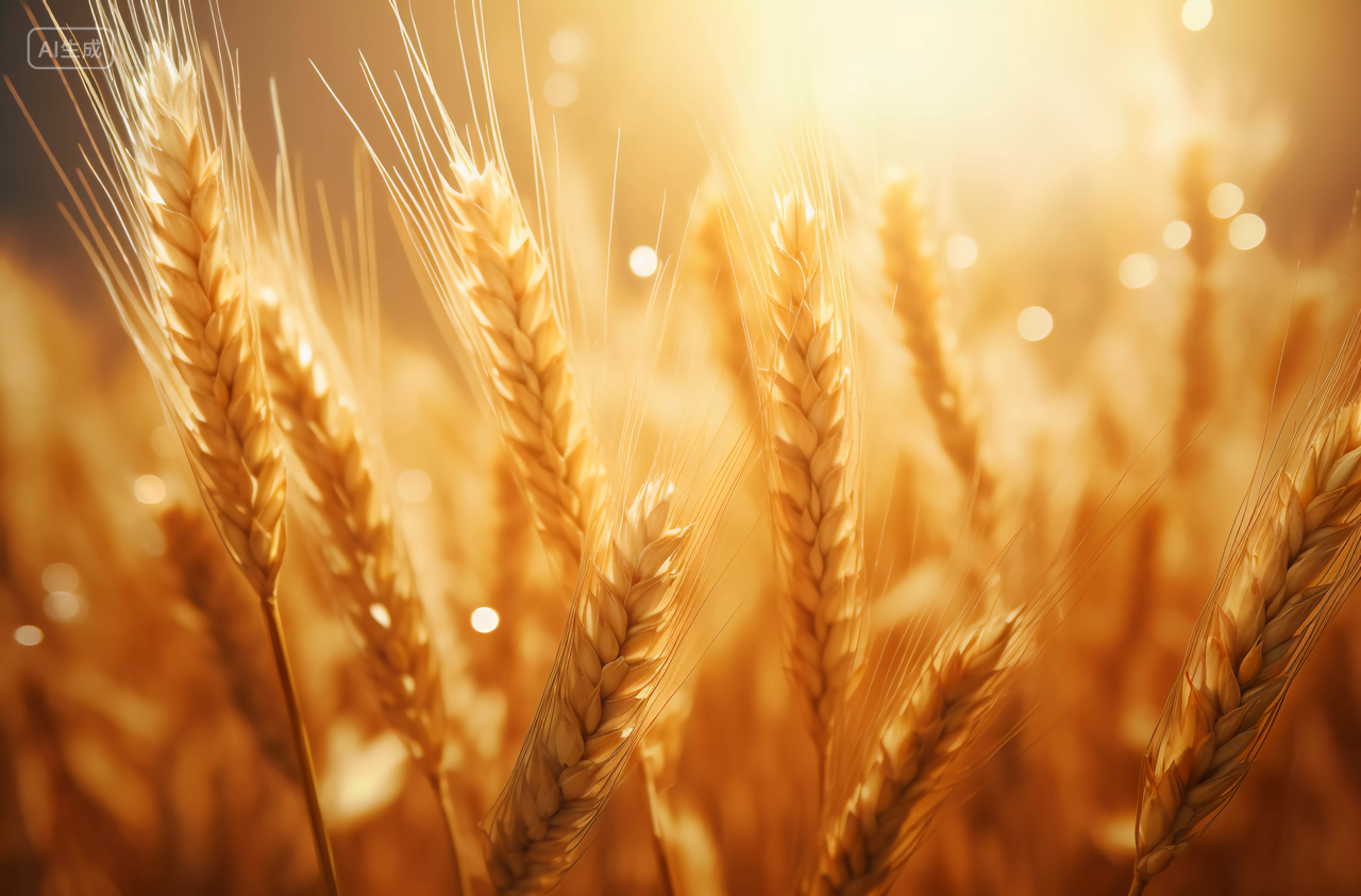 阳光照耀下的立秋成熟麦穗特写粮食丰收的秋天