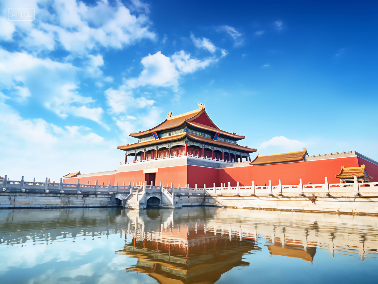 中国故宫红色中国传统建筑的雄伟场景图