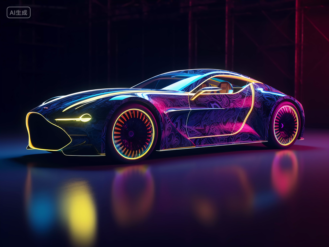 汽车科技汽车五彩斑斓的赛博朋克发光抽象炫酷汽车