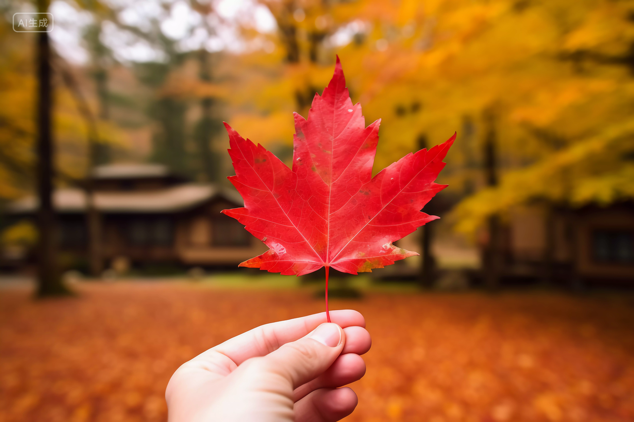 手拿红色枫叶落叶子立秋秋天风景壁纸
