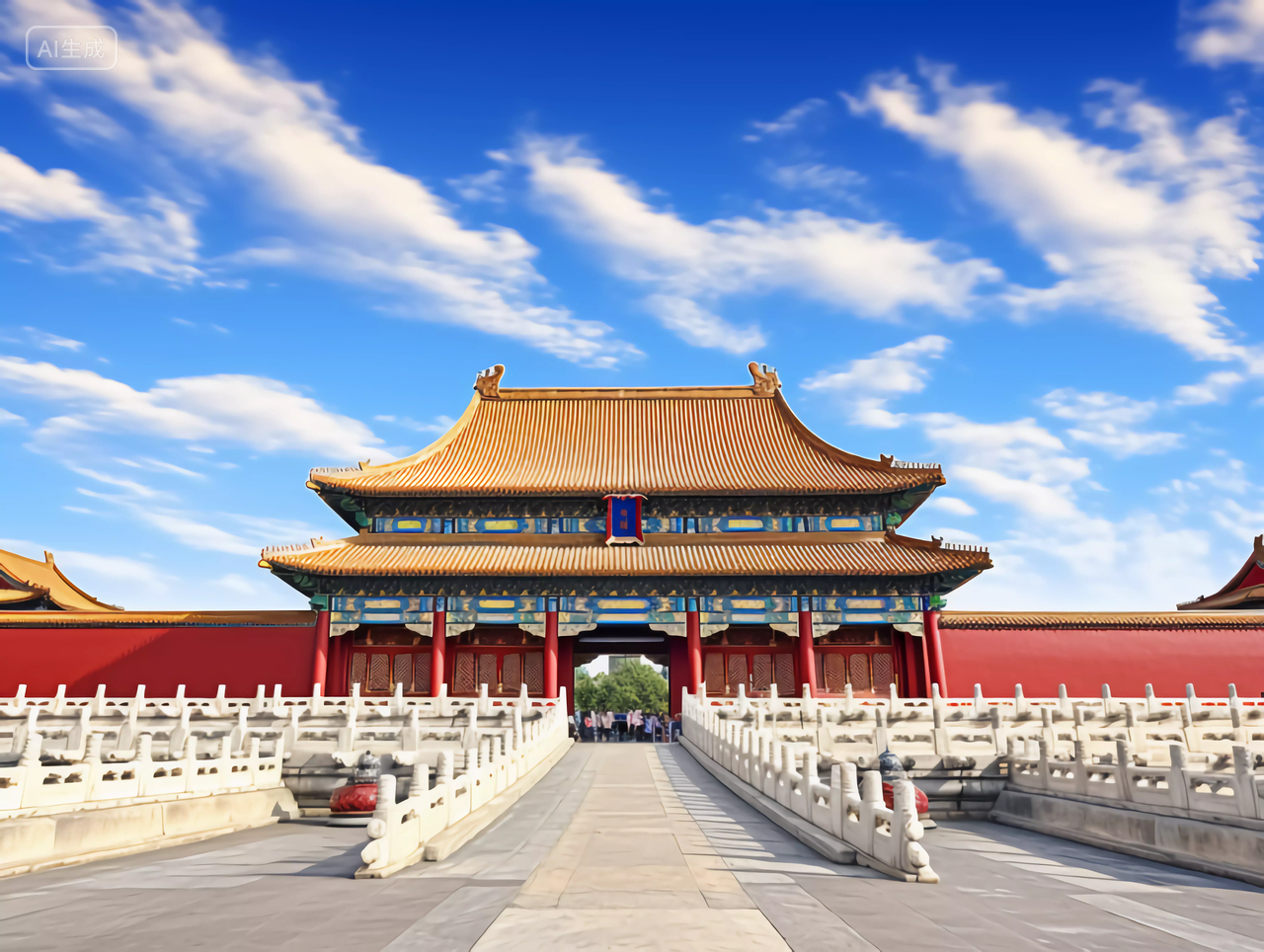 中国故宫红色中国传统建筑的雄伟场景图