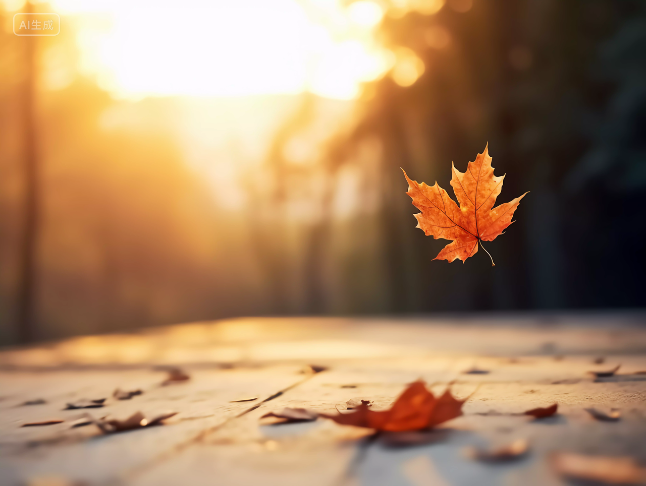 立秋秋天的树叶落叶飘落的瞬间唯美浪漫风景壁纸