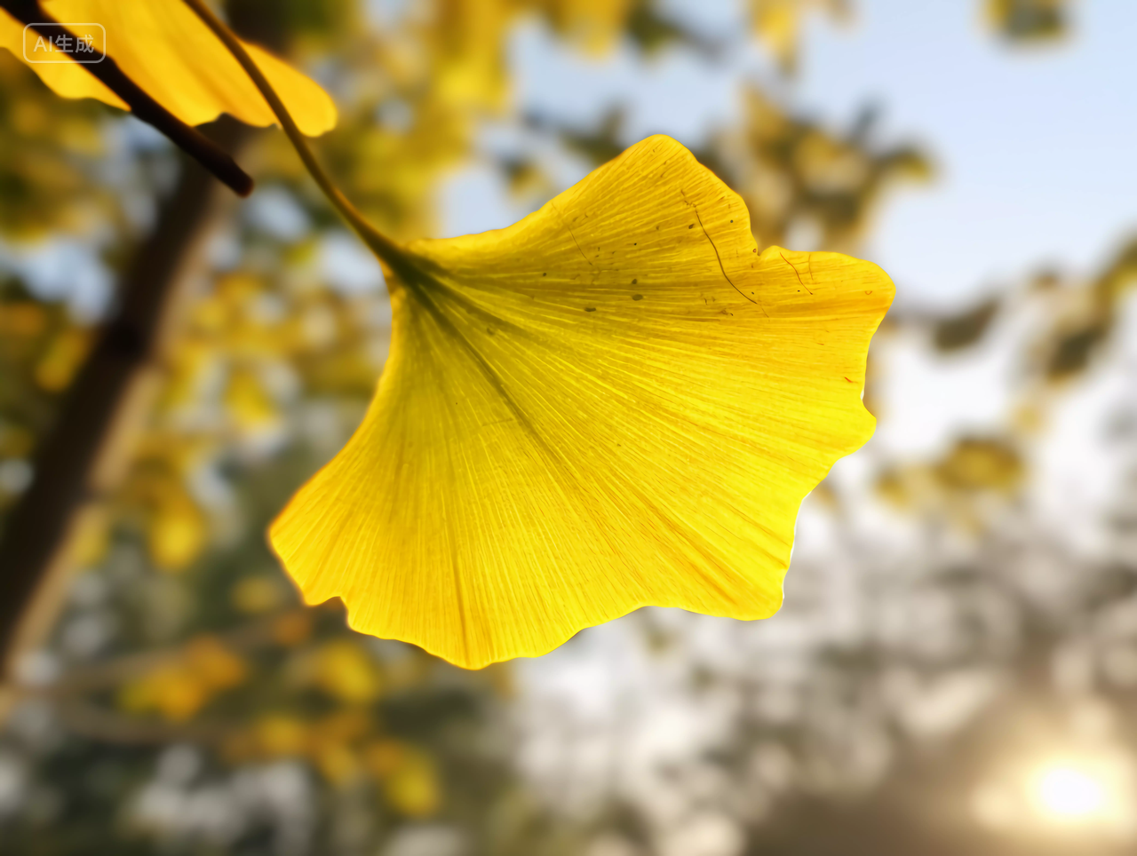 立秋秋天阳光下的黄色银杏叶风景壁纸