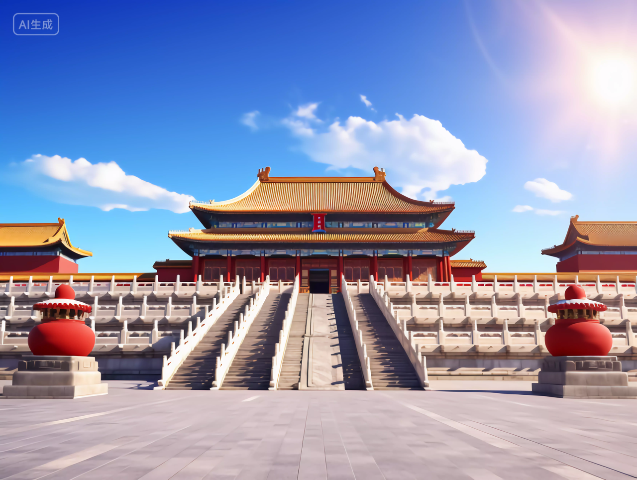 中国故宫红色中国传统建筑的雄伟场景图