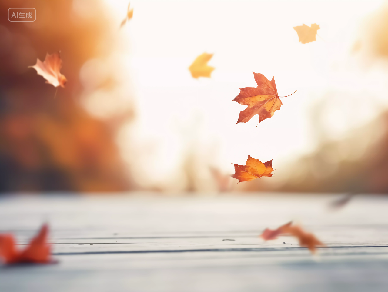 立秋秋天的树叶落叶飘落的瞬间唯美浪漫风景壁纸