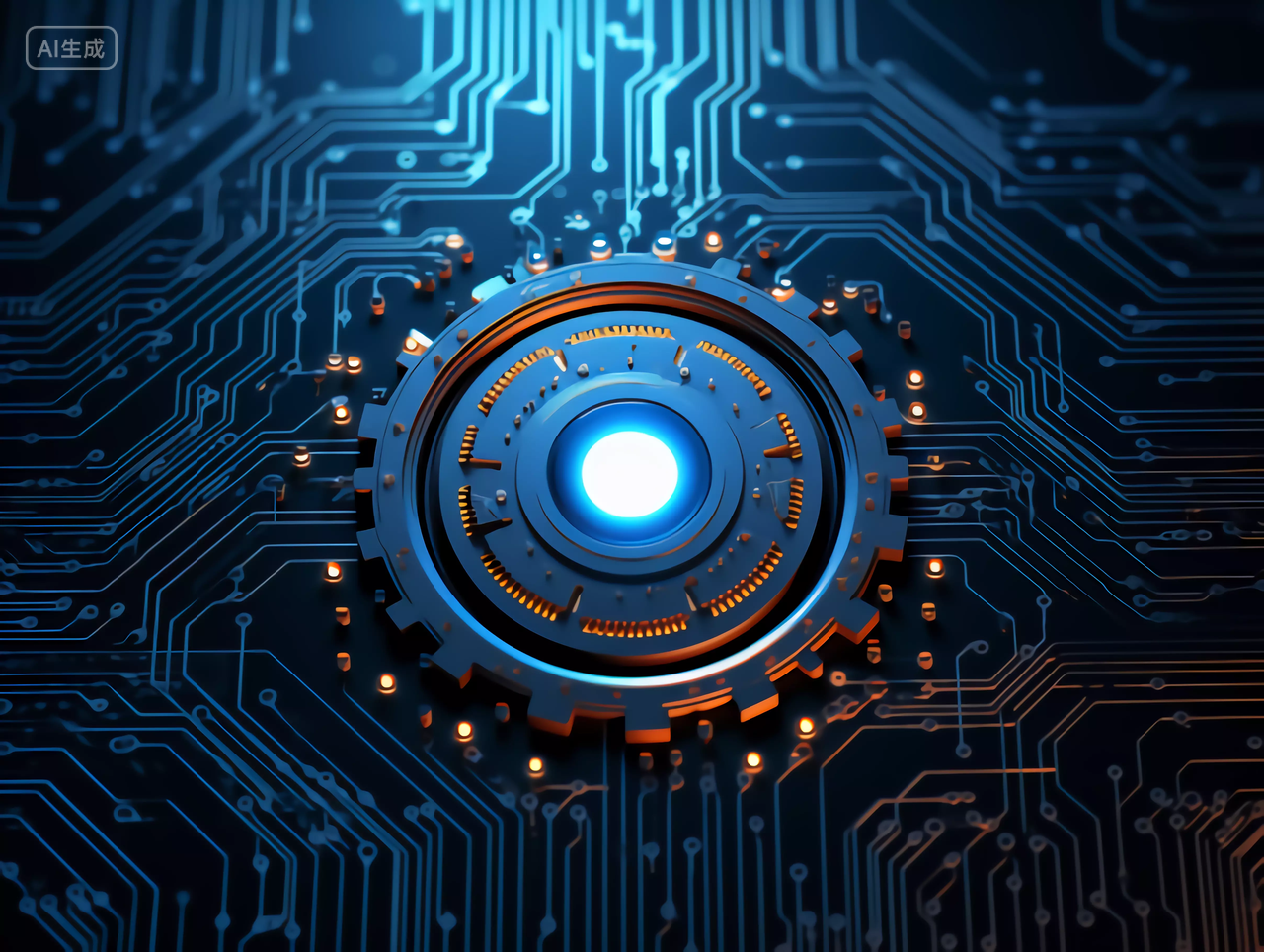 电路板背景的科技齿轮蓝色科技背景图