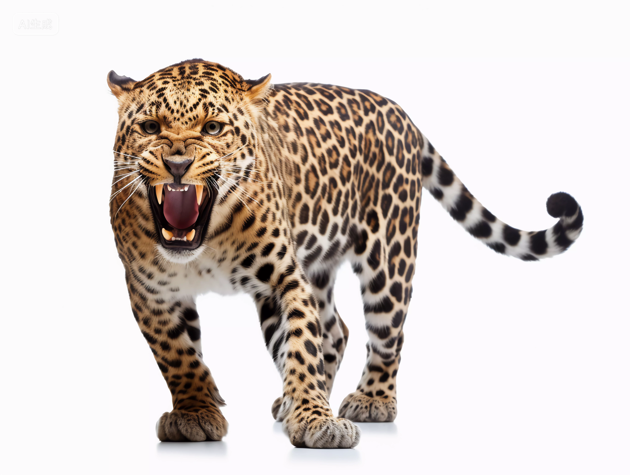 大自然野生动物一只表情凶狠凶猛的豹子猛兽全身图