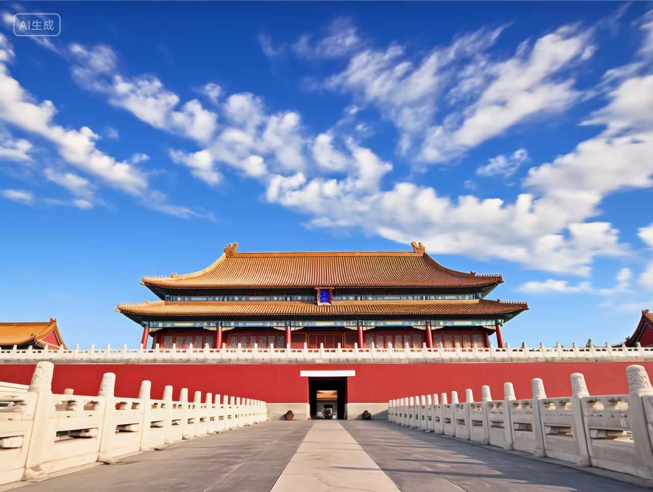 中国故宫红色中国传统建筑的雄伟场景图