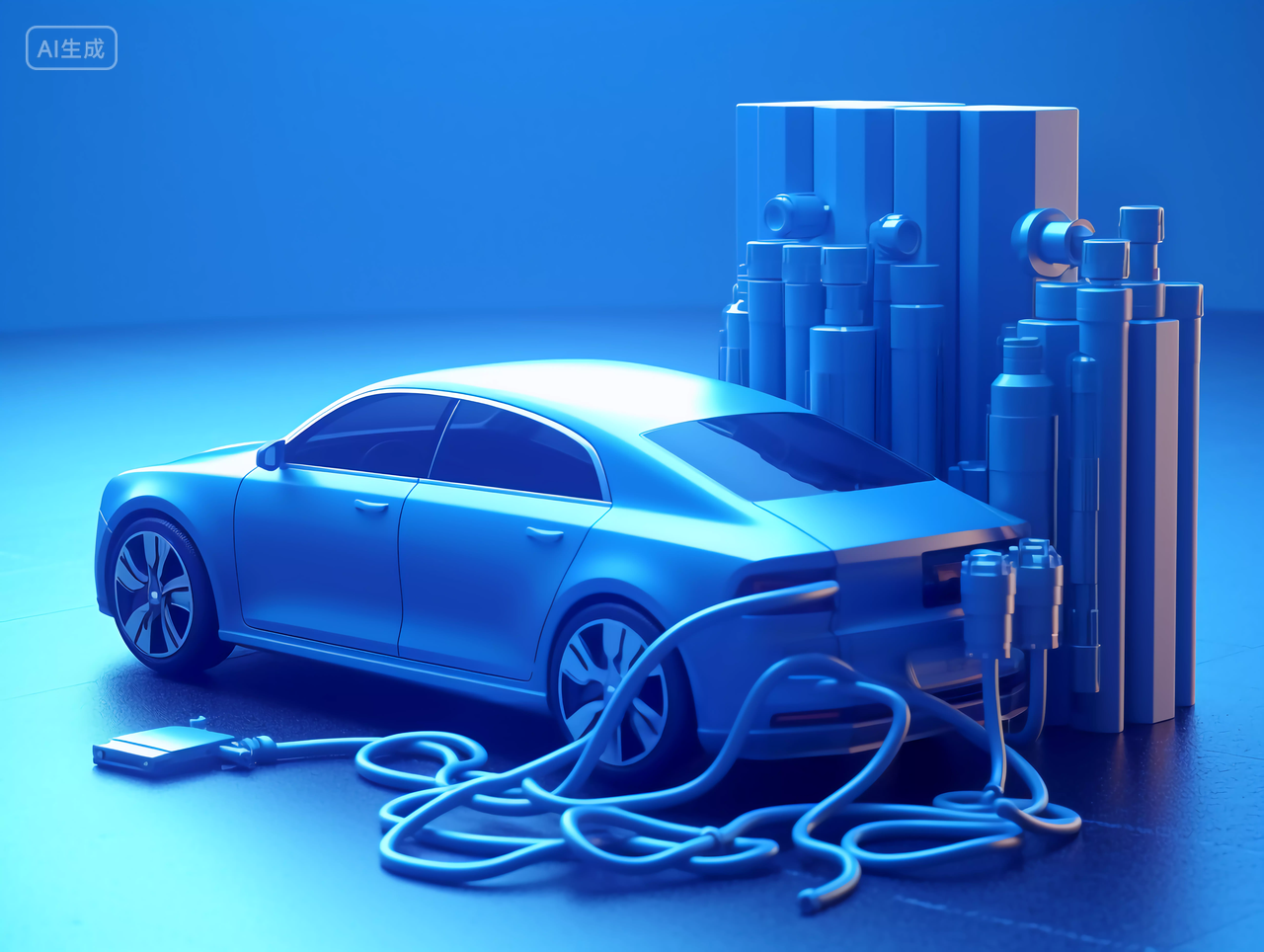 汽车科技汽车新能源汽车供电概念3D渲染图