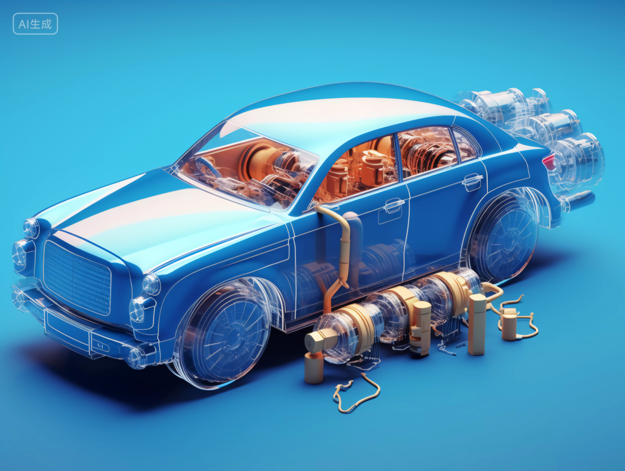 汽车科技汽车新能源汽车供电概念3D渲染图