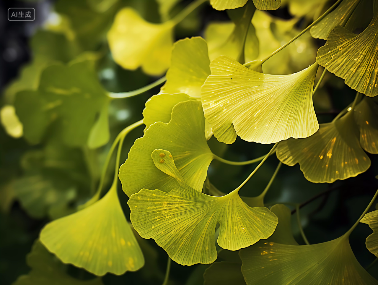 立秋黄绿的银杏叶子特写秋天唯美壁纸