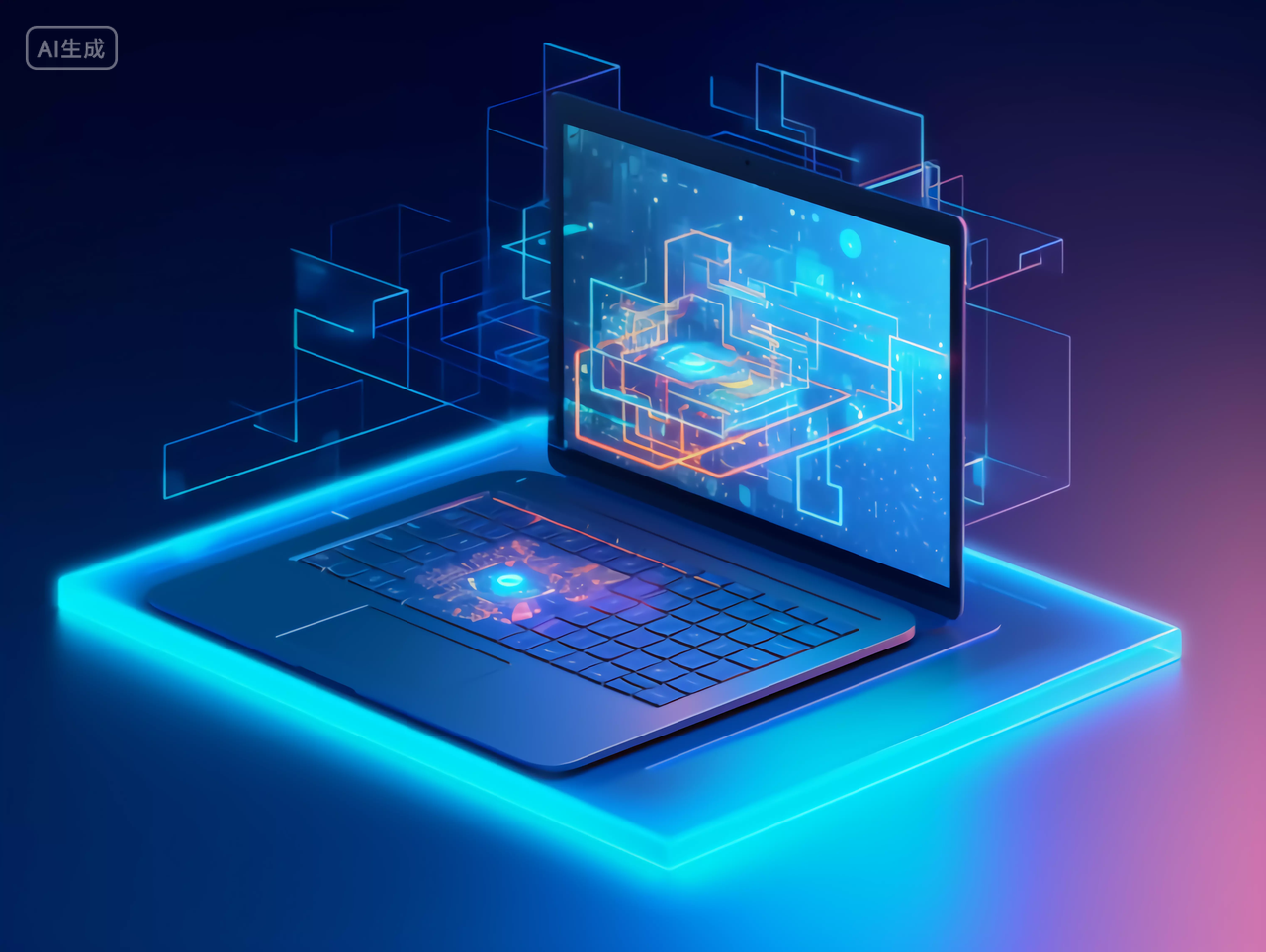 现代化网络科技移动互联网概念笔记本电脑三维渲染图