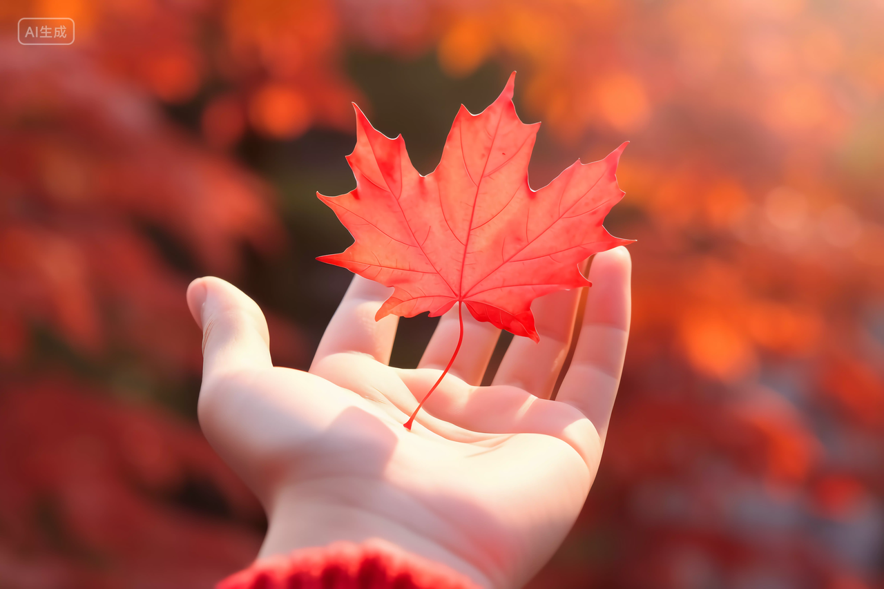 手拿枫叶落叶立秋秋天风景壁纸