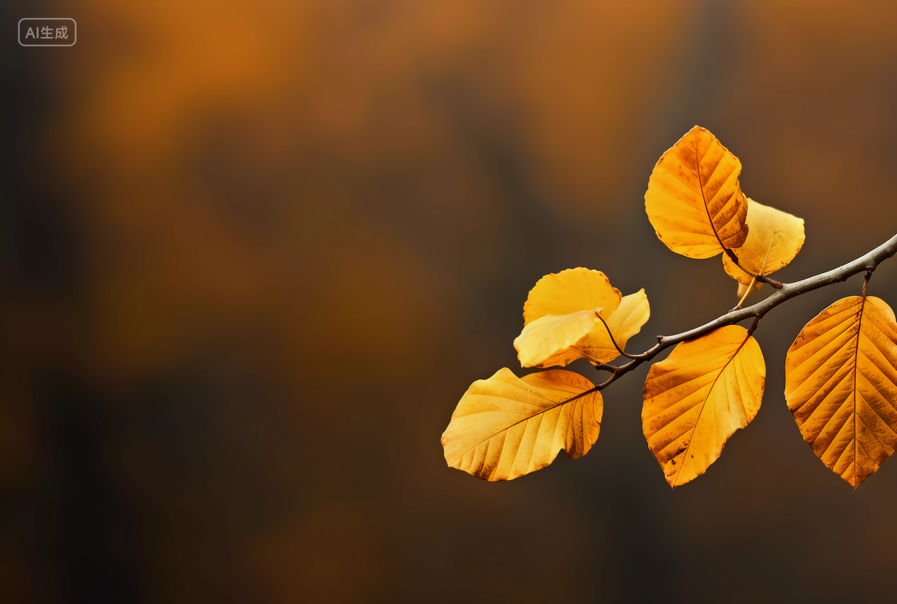 立秋秋天树枝上的树叶特写风景