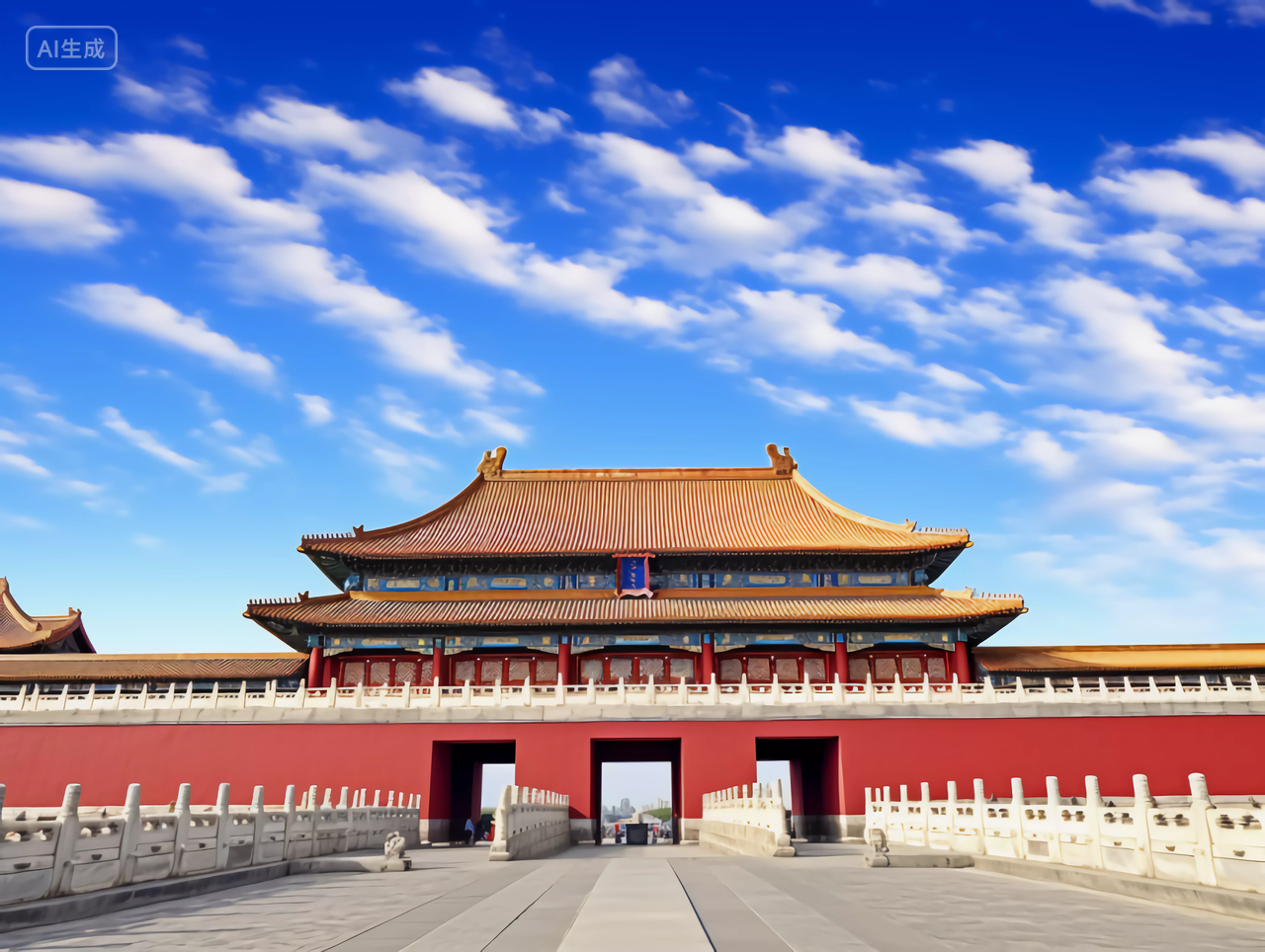 中国故宫红色中国传统建筑的雄伟场景图