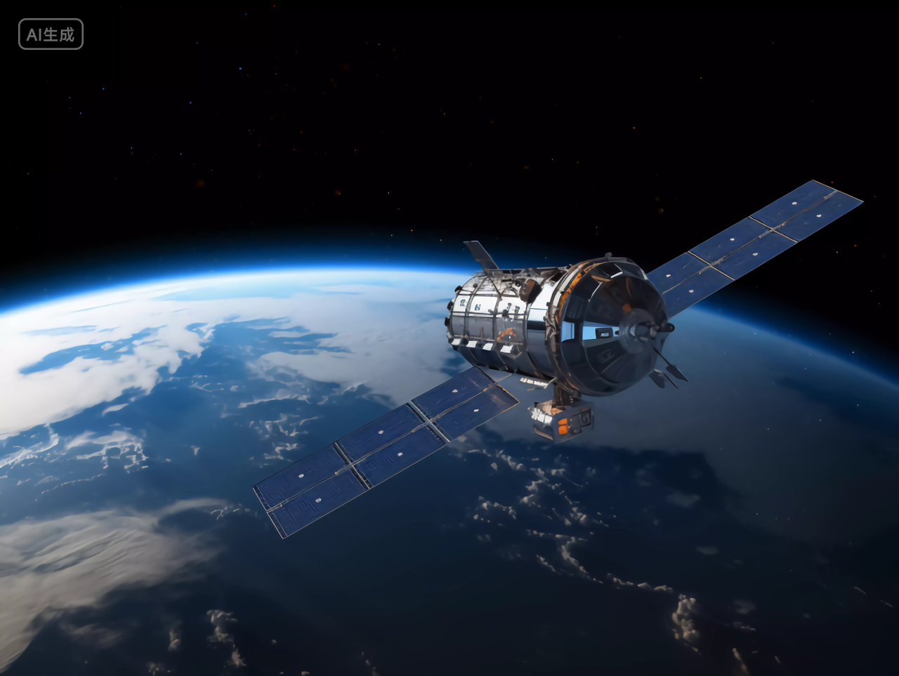 航天科技太空探测器正在探索外太空行星场景