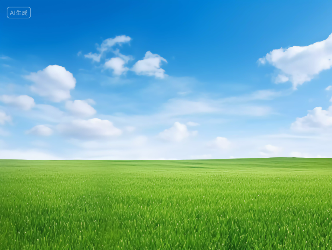 蓝天白云一望无际的草地草原风景图