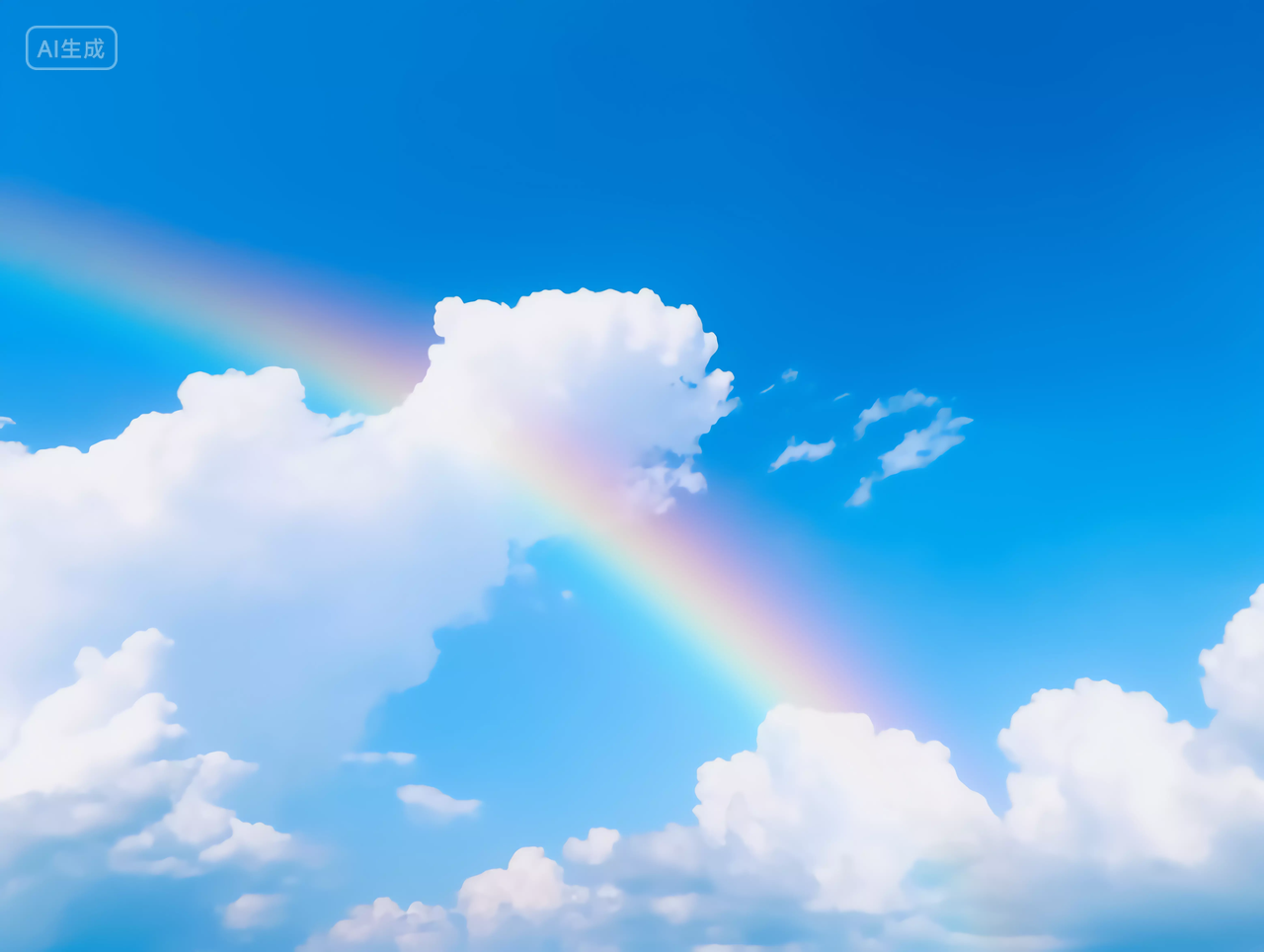 蓝天白云七色彩虹风景图明亮背景壁纸