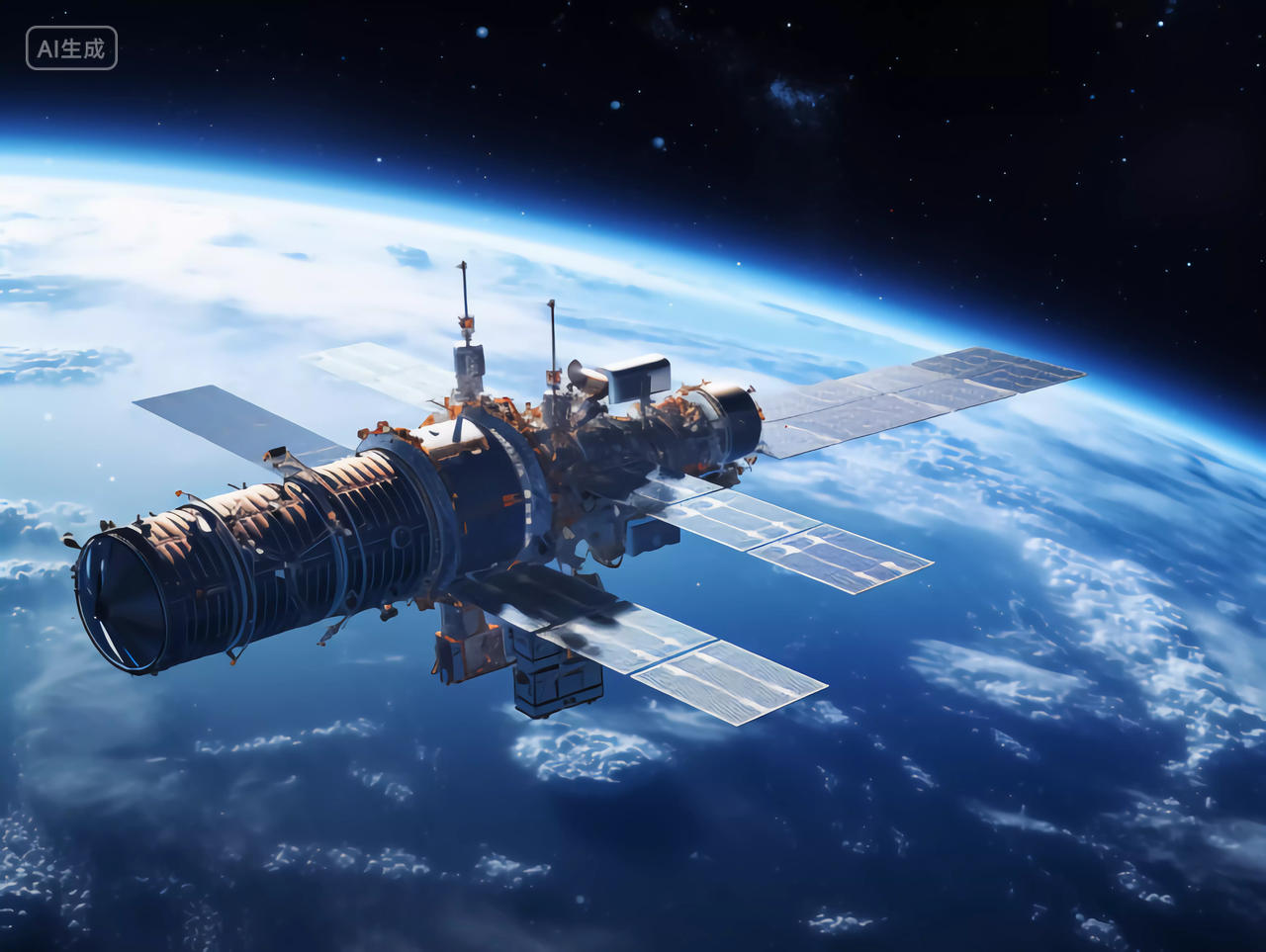 航天科技太空探测器正在探索外太空行星场景